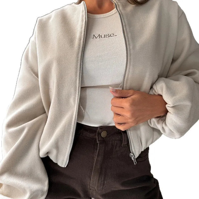 Women's off-shoulder lantern sleeve jacket in polyester fabric, brown colour