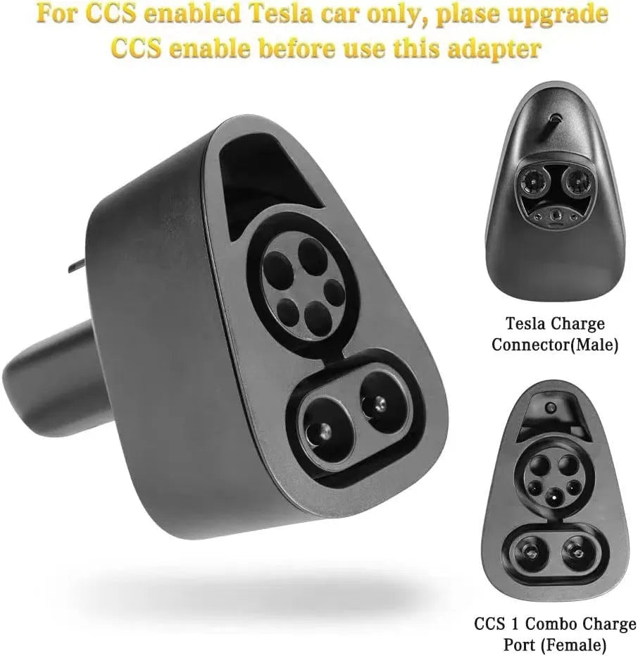 Black Tesla charging plug conversion adapter with PC+nylon shell.