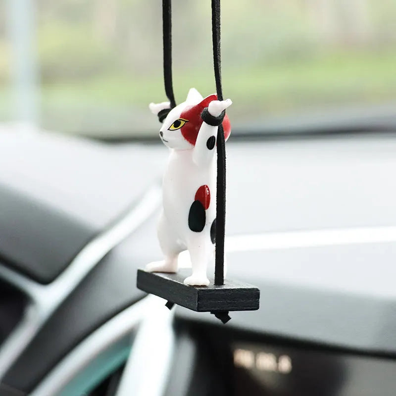 Resin cat pendant car hanger with adjustable rope in five colour variations