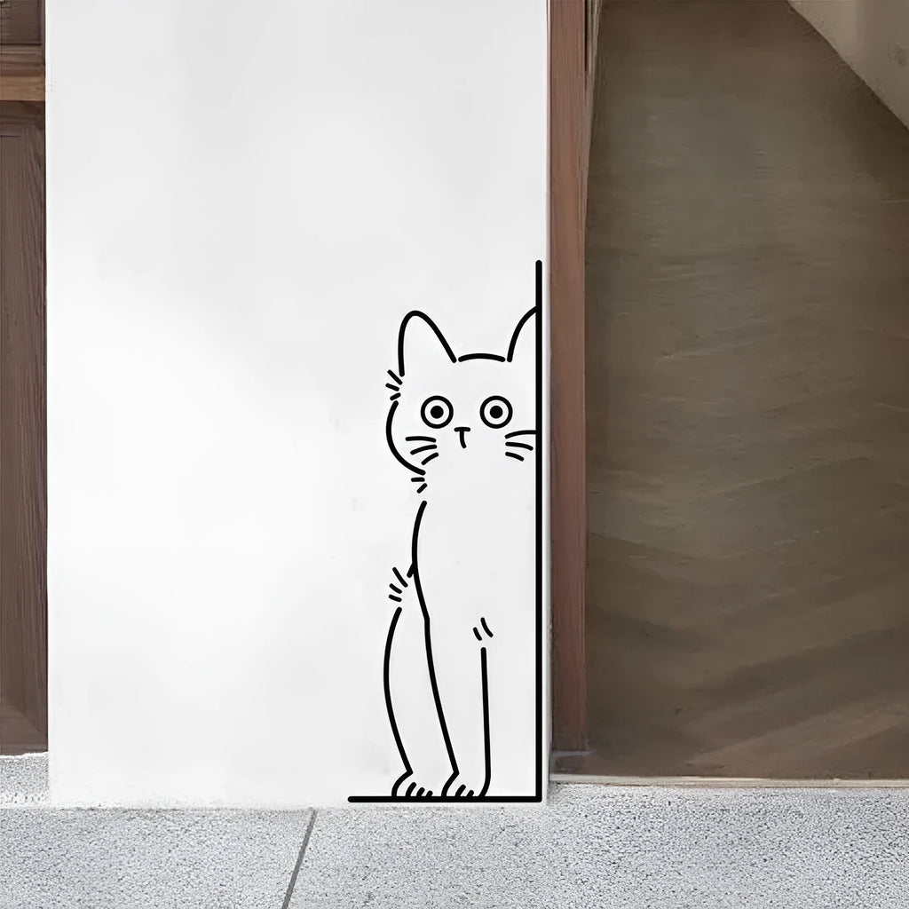 Shy kitty cute pattern PVC wall sticker for living room decoration, waterproof, available in small 28cm size