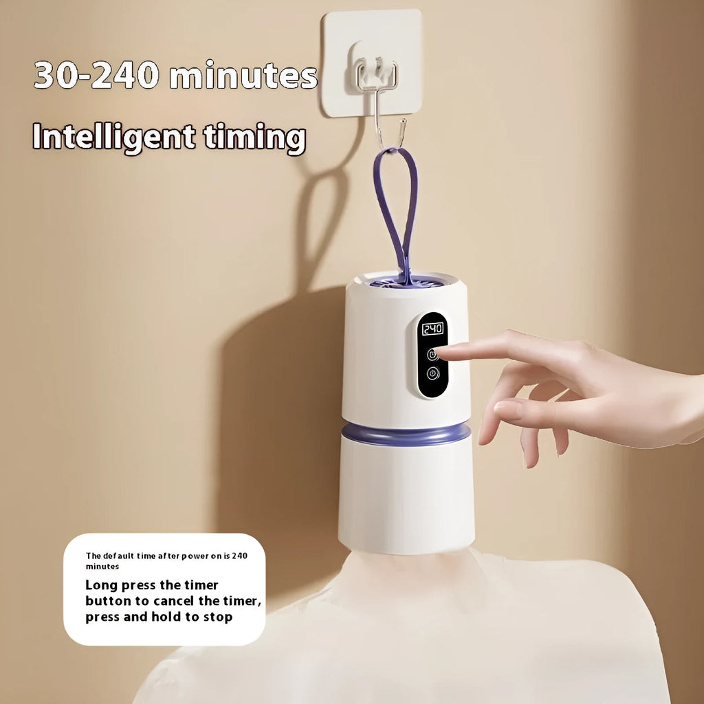 White cylindrical mini air dryer, 85x85x166mm, with drying bag and PTC heating, under 500W