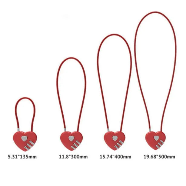 Heart-shaped ABS plastic cable lock with steel rope in multiple colour options for securing bicycle helmets.