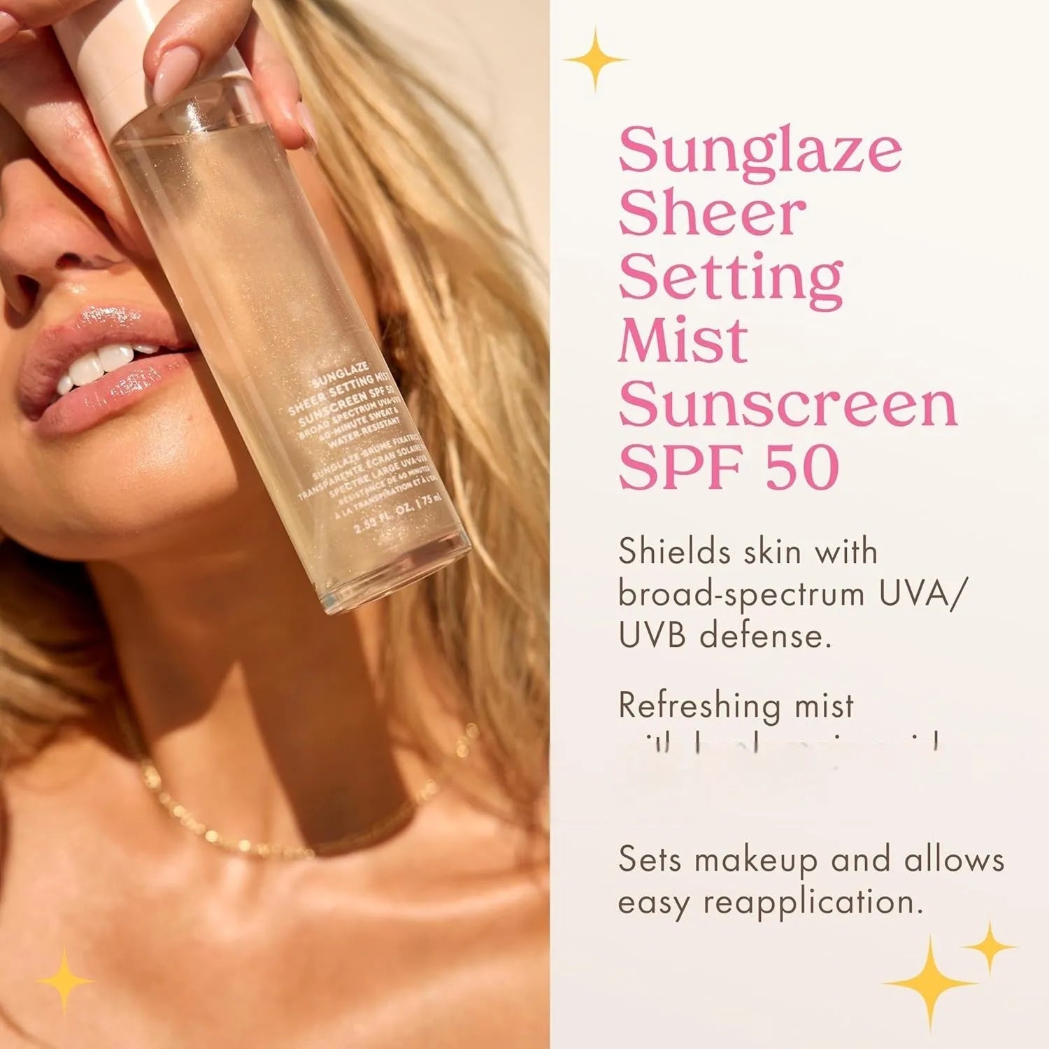 75ml moisturising toner spray bottle with light texture for makeup setting and daily hydration