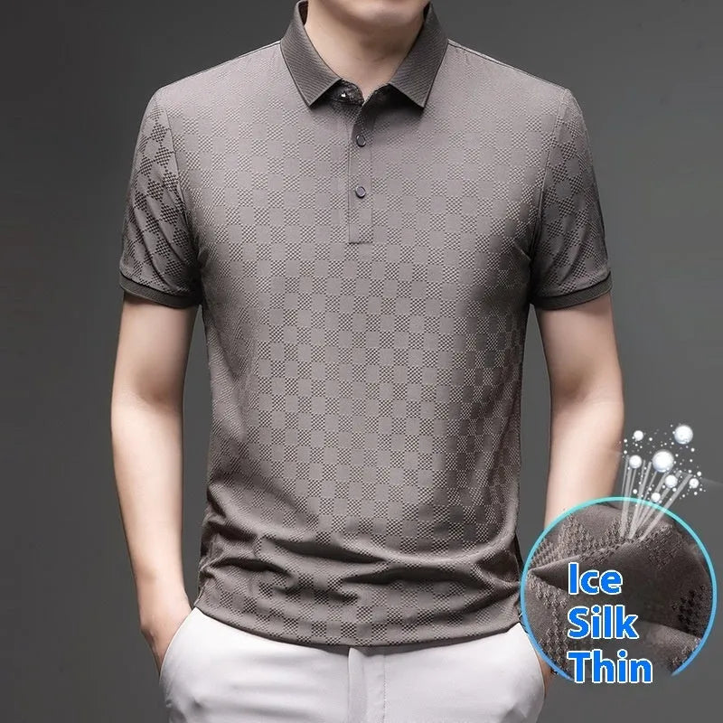 Rhombus brand thin ice silk short sleeve T-shirt with a split hem, shown in black.