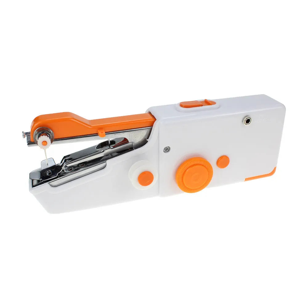 Portable mini handheld sewing machine in black with ABS alloy body, compact 20x7x3 cm size, for cordless sewing of clothes and fabrics