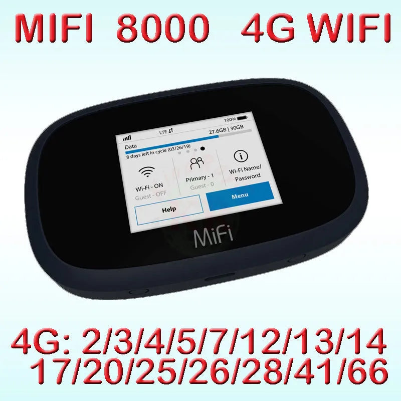 Black portable 4G wireless router showing front display and compact size for mobile internet
