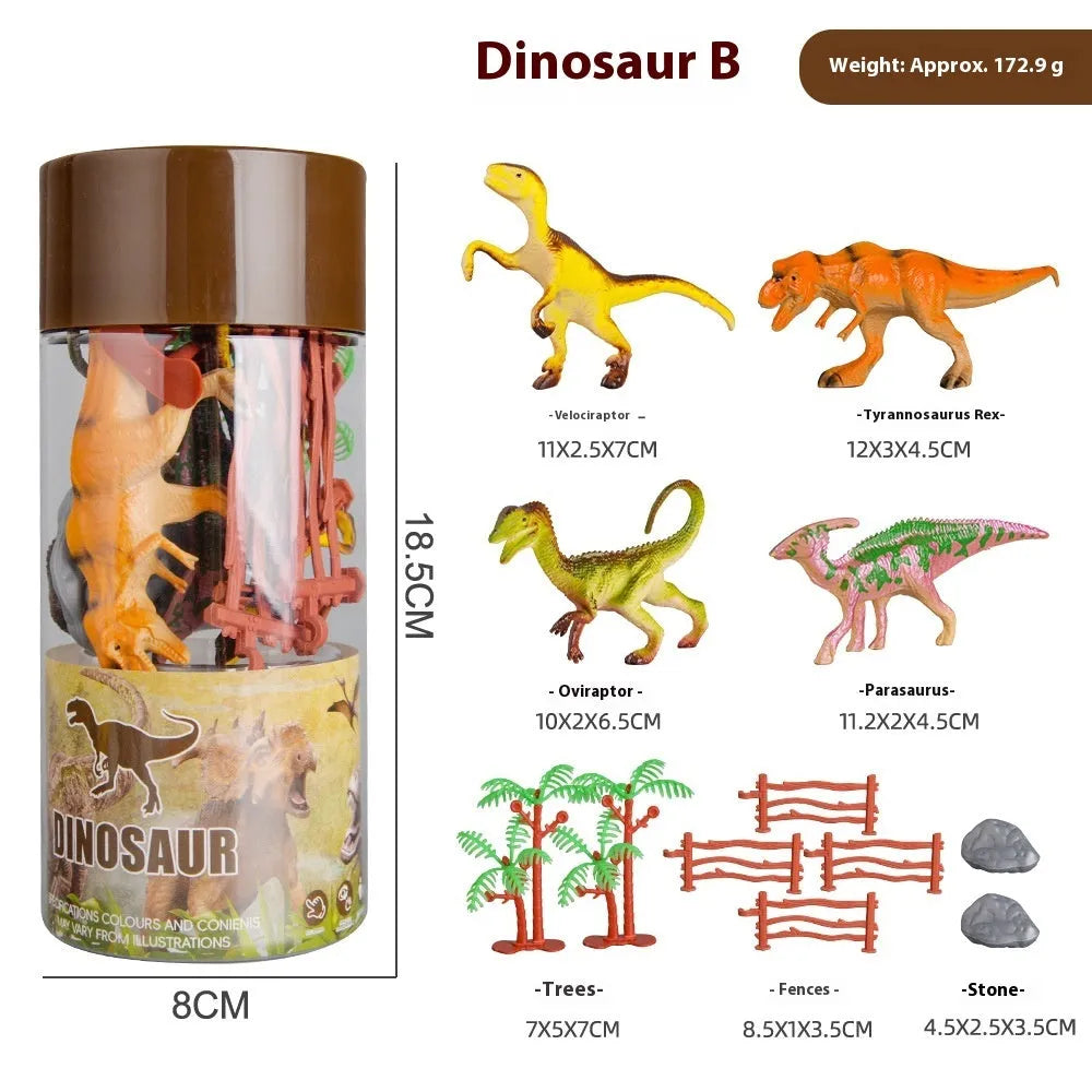 Children's plastic animal model toy set for ages 4-6 in a cylinder, with dinosaur, farm, marine, pet dog and wildlife options