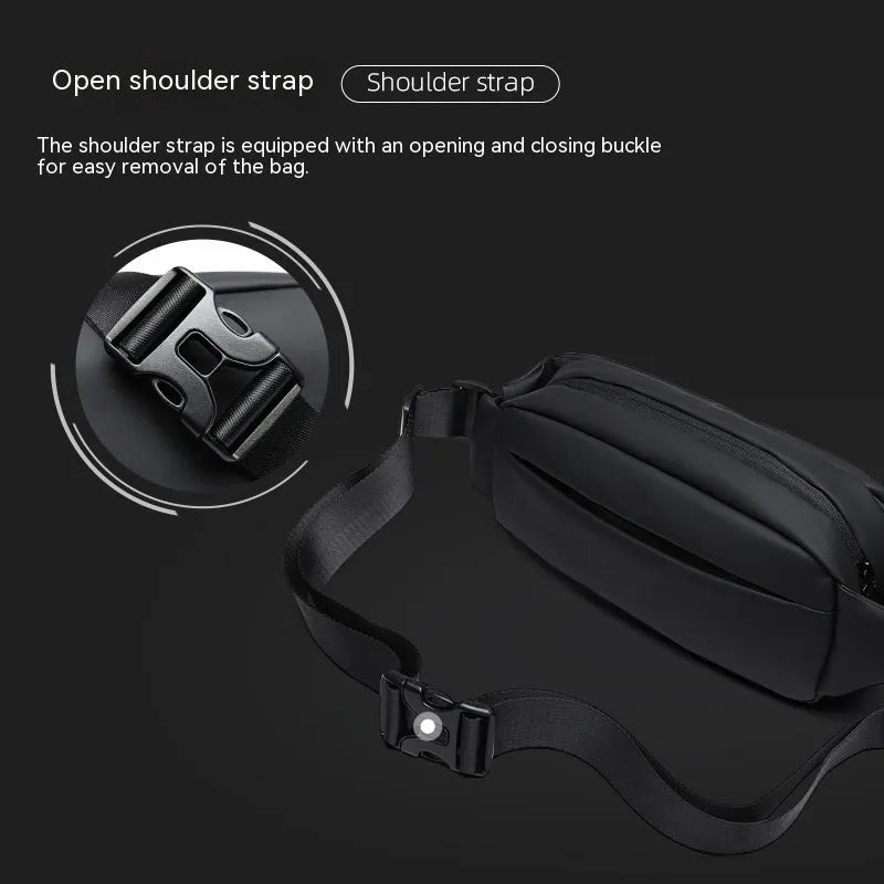 Black oxford cloth men's messenger bag with a one-shoulder cross-body strap.
