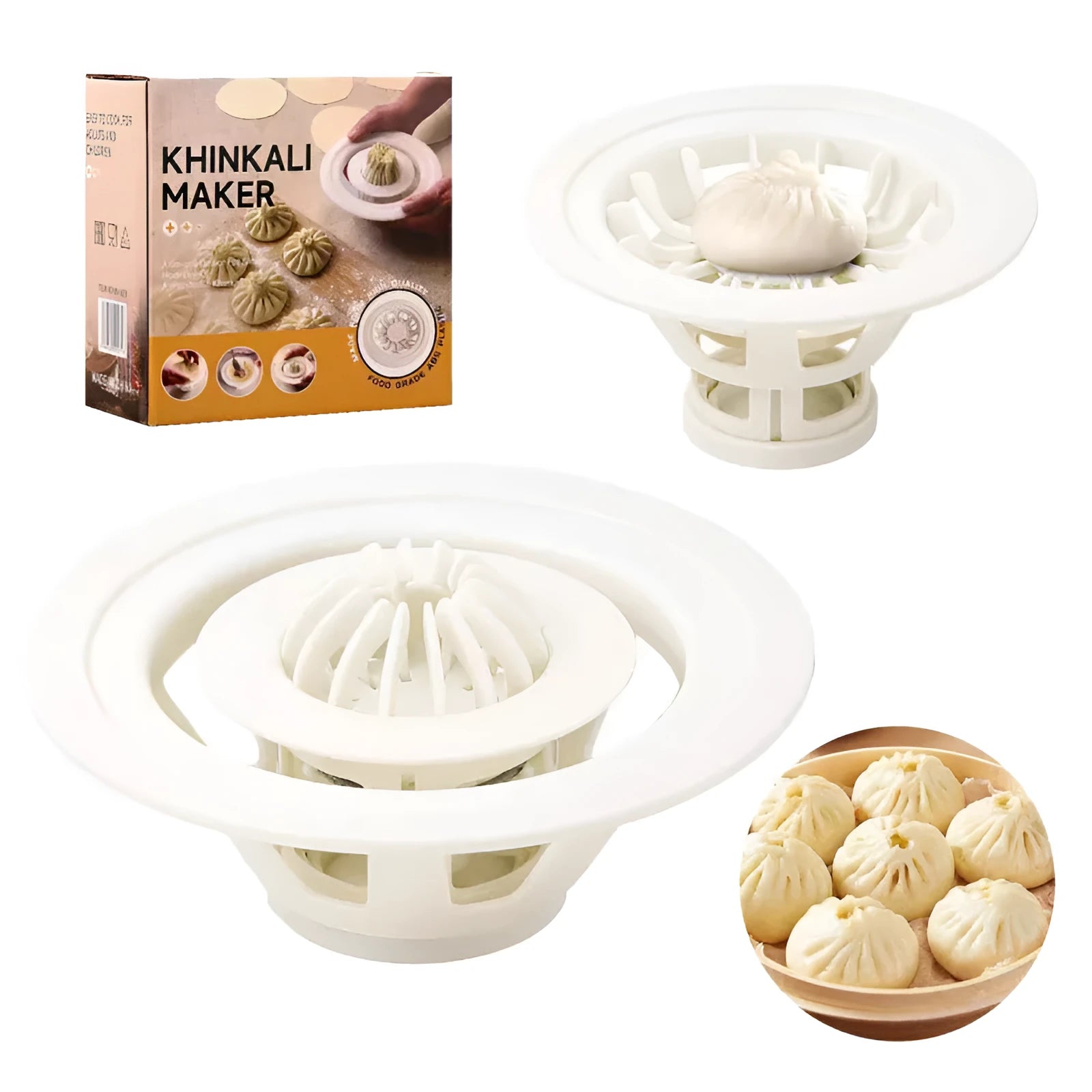 Black Jinkali steamed bun mould set with four pieces for shaping baozi, dumplings and shaomai