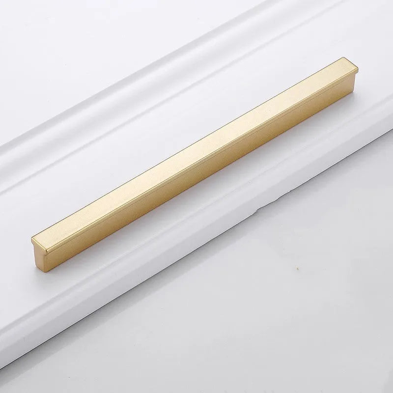 Modern gold T-shape aluminium alloy cabinet handle with three hole distance options.