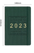 Creative student almanac calendar with imitation leather cover open to show weekly planning pages