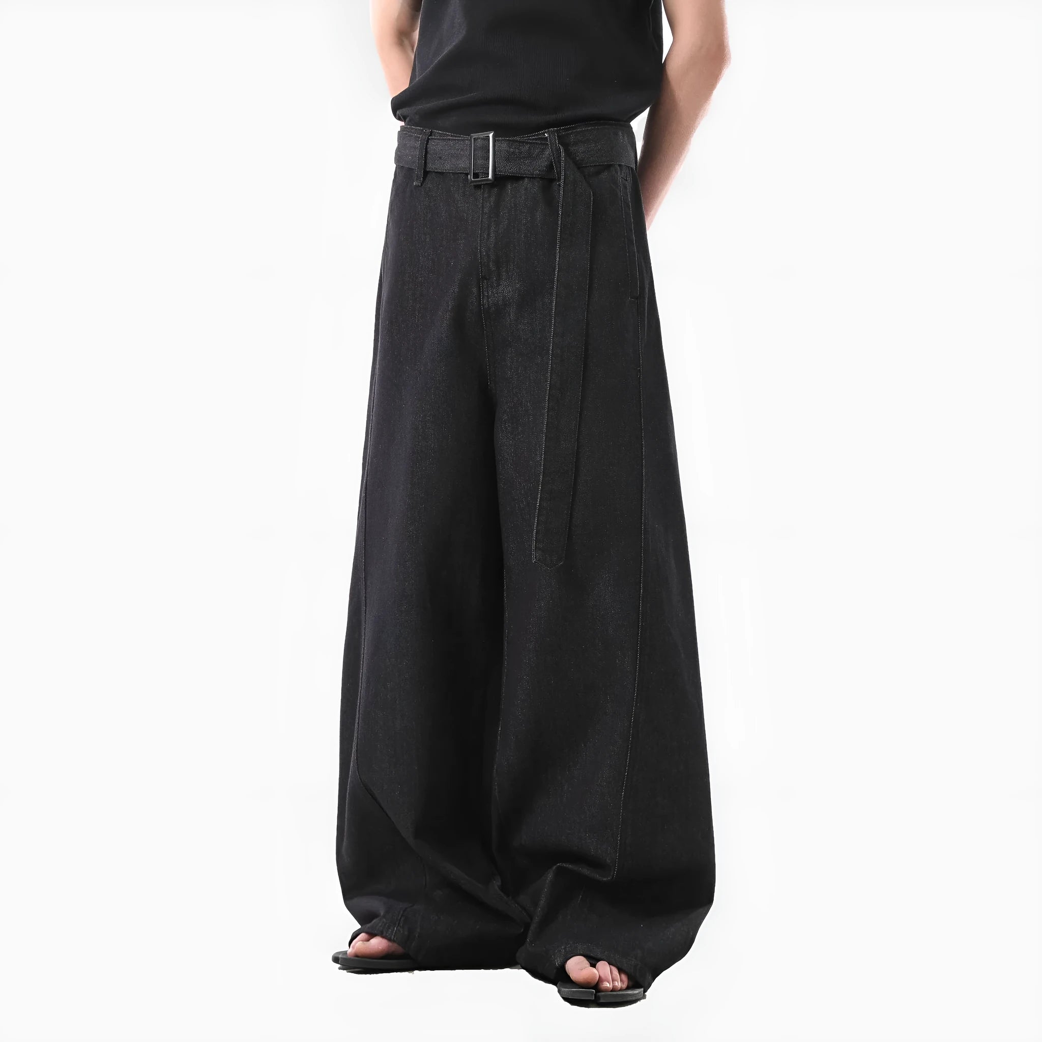 Women's black high waist straight leg jeans with zip fly in retro style