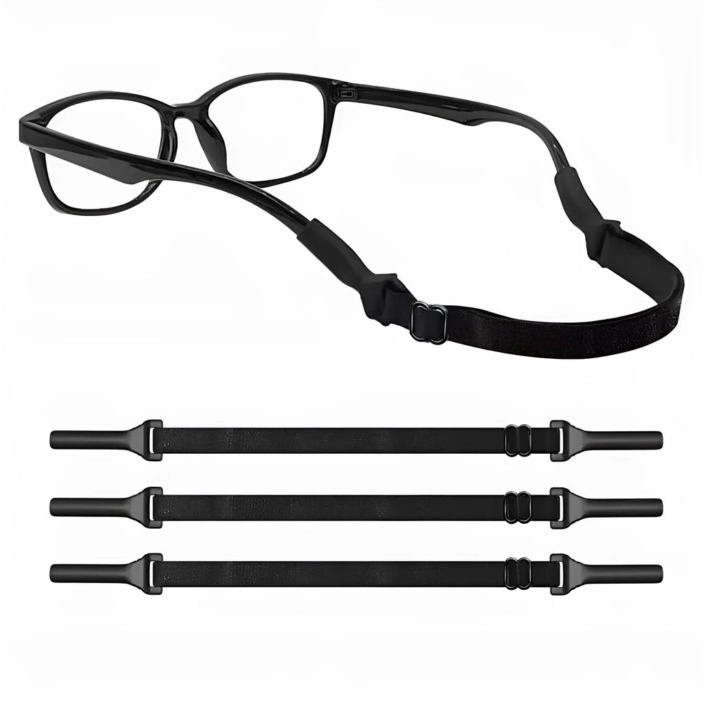Black adjustable glasses anti-skid cord with silicone end fibre rope construction for adult and children's use