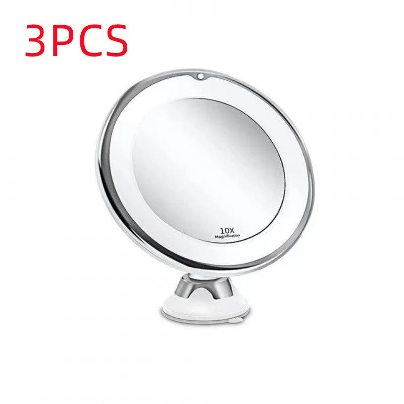 White LED make-up mirror with bright supplement light, 17.5 x 21 cm, plastic body, battery operated