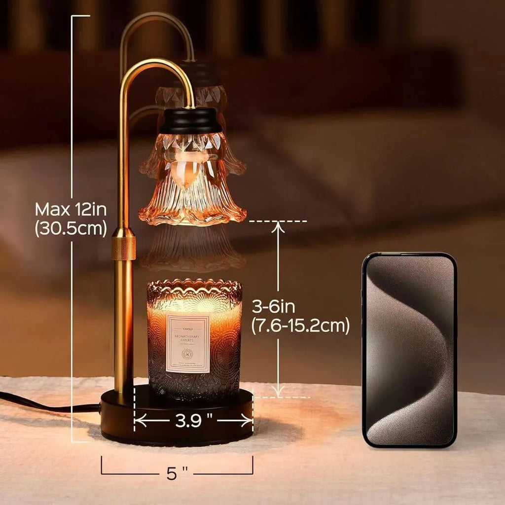 Bamboo holder aromatherapy wax melting lamp with adjustable height to 30.5cm