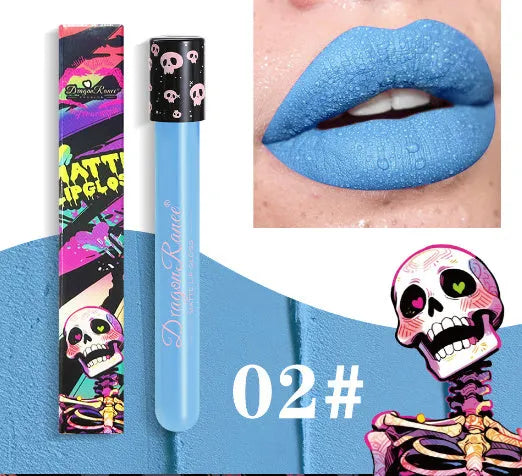 Halloween metallic lip gloss in skull test tube packaging with waterproof formula
