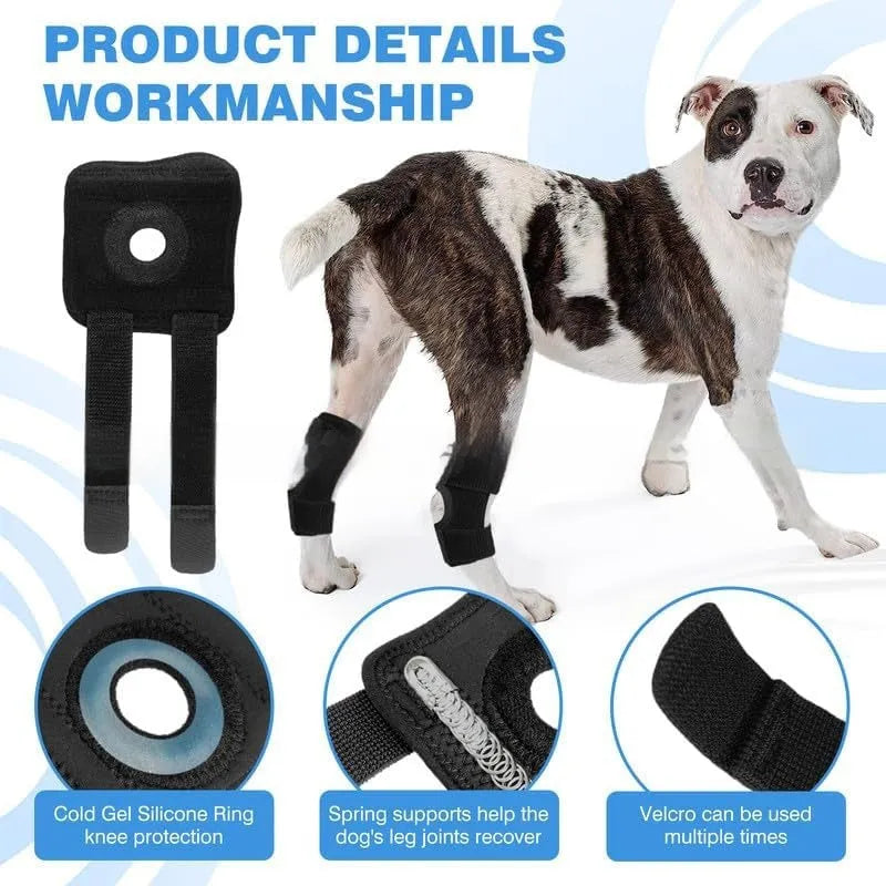 Black polyester leg guard for pet dog or cat joint support and rehabilitation.