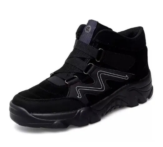 Men's shoes in black, brown, and dark grey on a size guide showing 39 to 49.