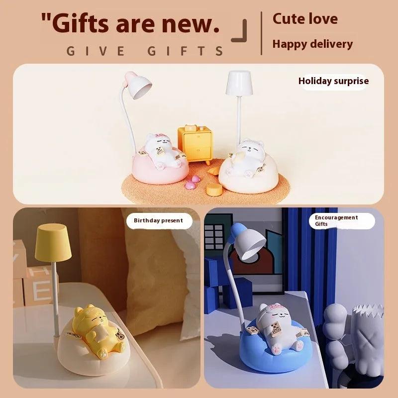 Sleeping cat small night lamp in white, USB rechargeable, 84x84x152mm, ABS PVC construction