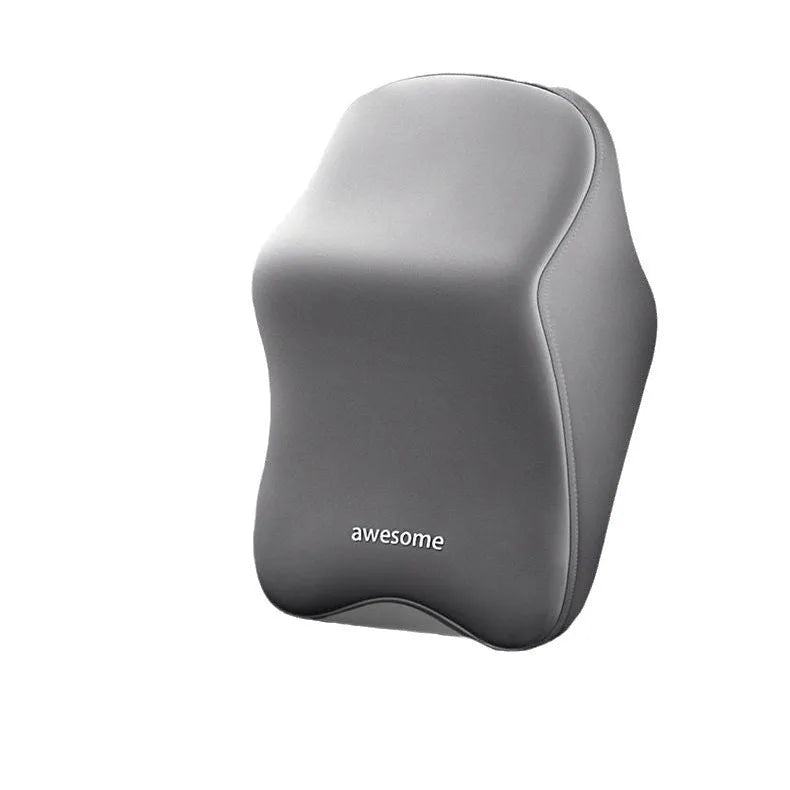 Car headrest and lumbar support pillow set in one of four colours: black, gray, blue, or pink, with memory foam filler.