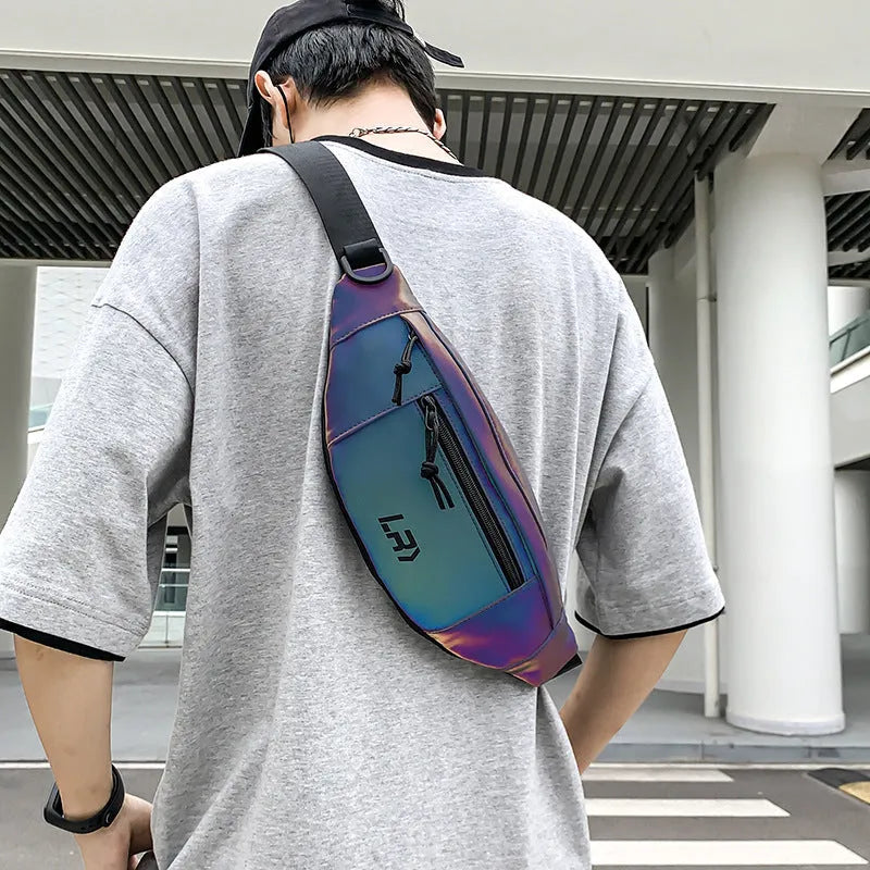 Blue reflective crossbody cycling bag with open pocket design and soft handle