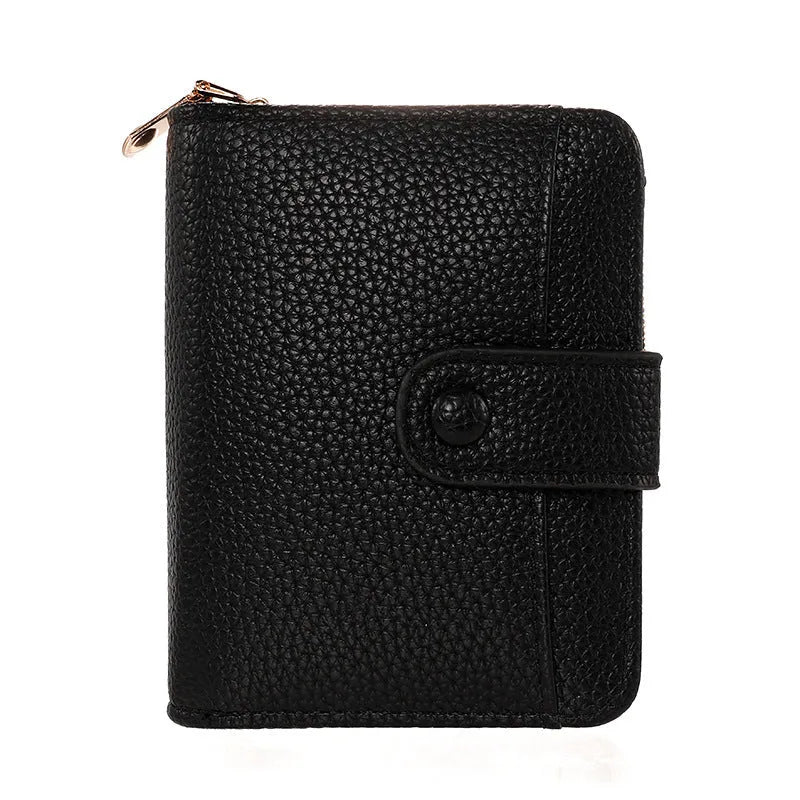 Women's short wallet with Lychee pattern organ lining in PU material showing beige colour option