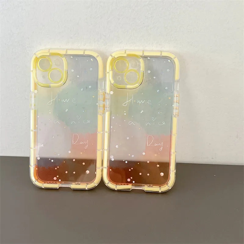 Minimalist two-tone silicone iPhone case with a yellow edge, shown on a phone.