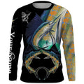 Men's fish printed long-sleeved pullover top in milk silk polyester fabric showing round neck design