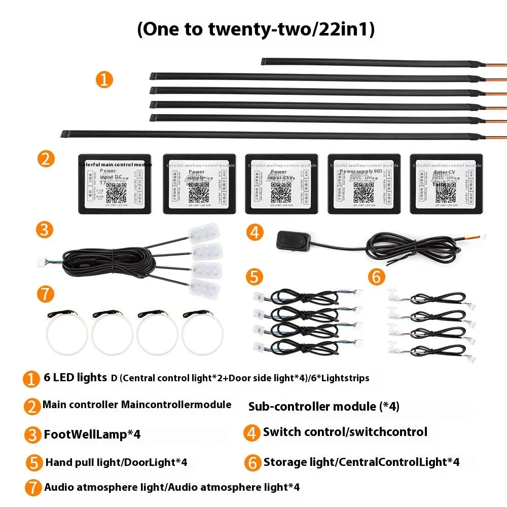 Hidden LED streamer 18in1 dynamic car ambience light with clear acrylic bar in a vehicle interior