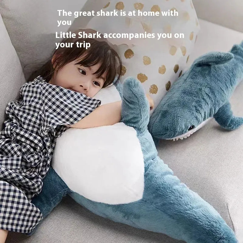 Blue shark plush toy with PP cotton filling, soft fabric, size 30cm to 1.6m