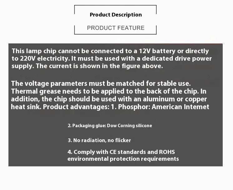 3W COB LED chip surface light source gold wire heavy gold aluminium substrate 50x7mm