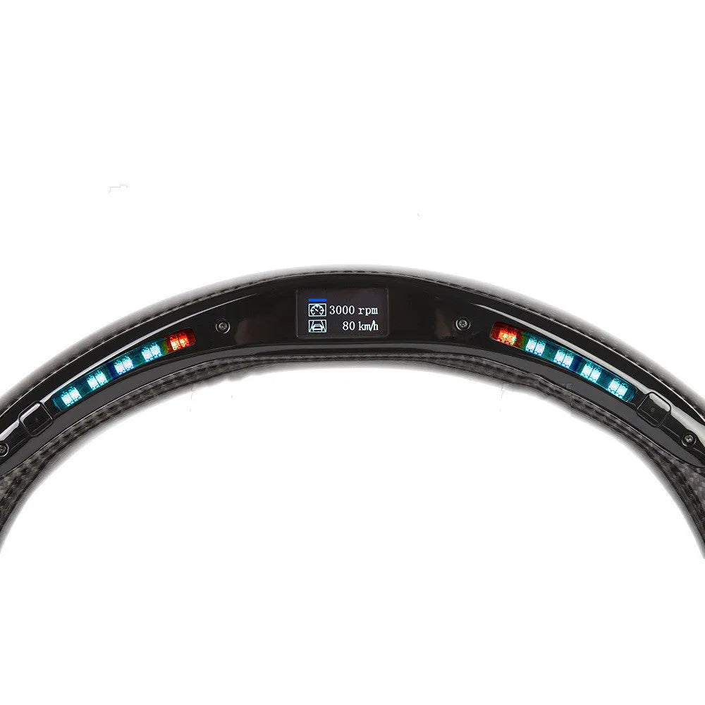 Black carbon fibre steering wheel for BMW with LED display and multifunction buttons