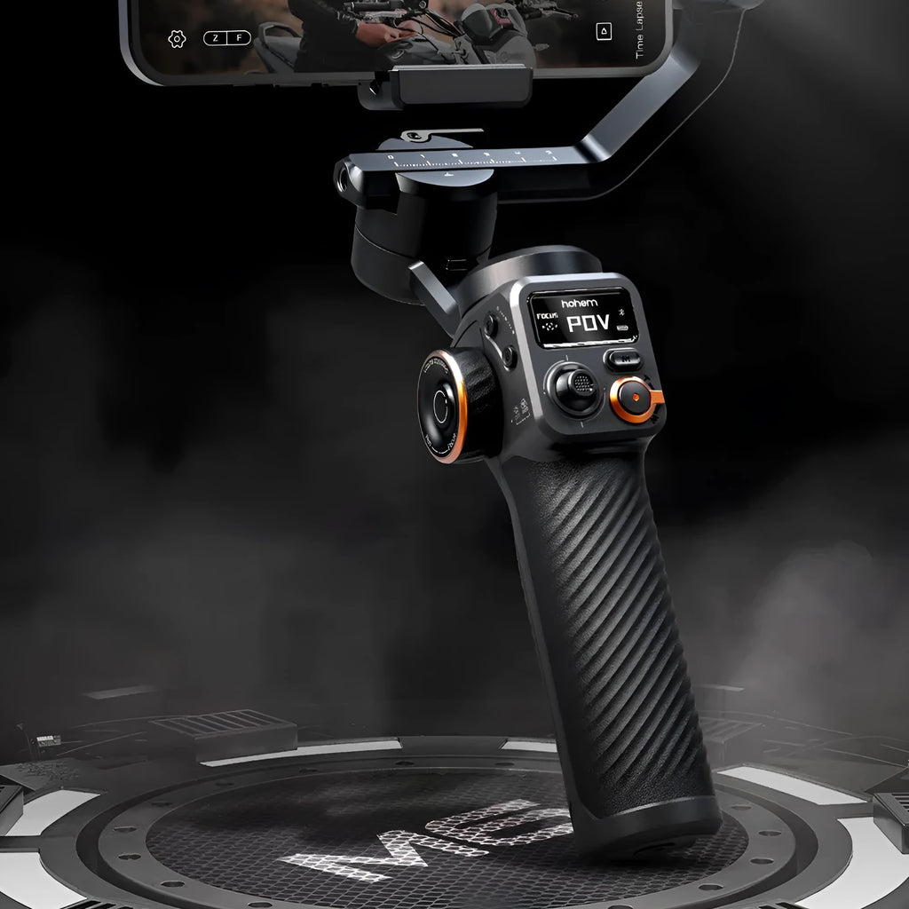 Black AI face tracking fill light and three-axis camera stabiliser kit with tripod