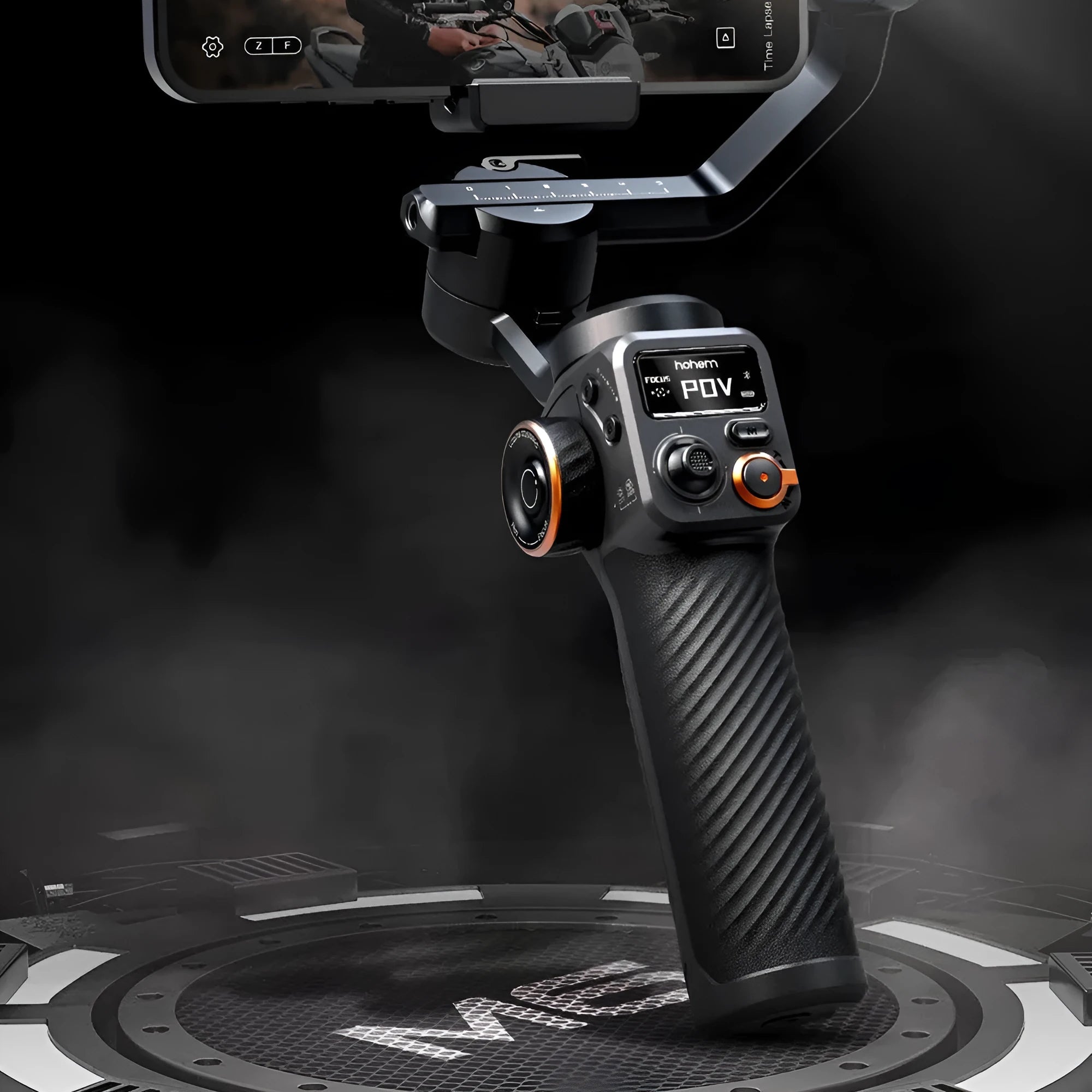 Black AI face tracking fill light and three-axis camera stabiliser kit with tripod