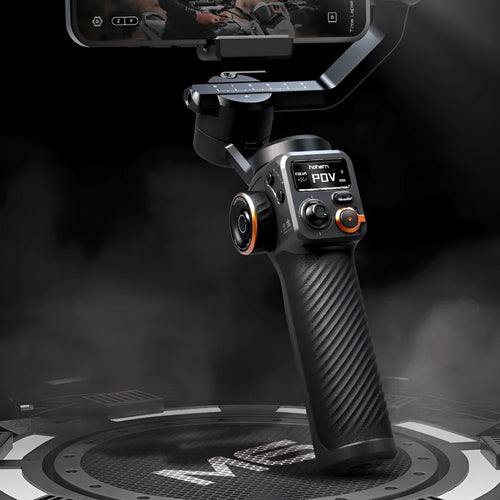 Black AI face tracking fill light and three-axis camera stabiliser kit with tripod