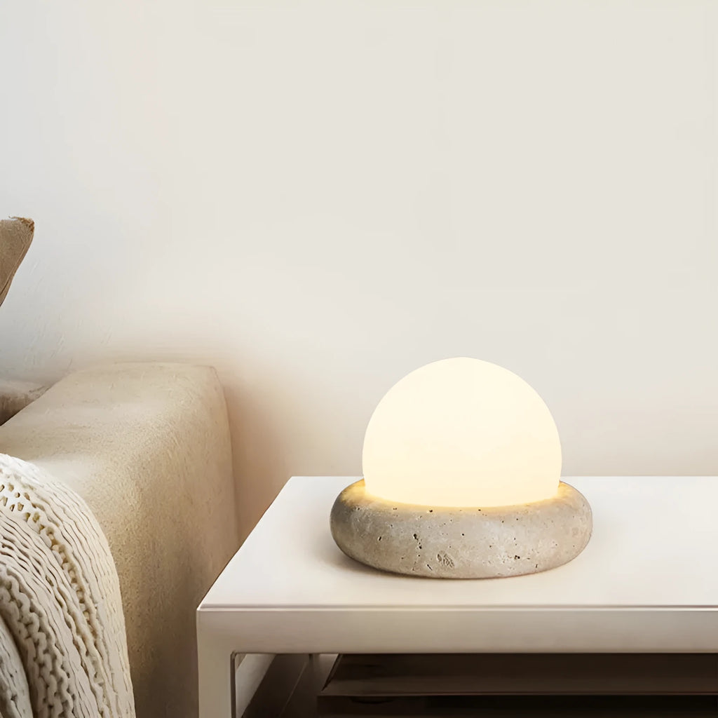 Cream modern bedside remote control night lamp with yellow cave stone rechargeable light