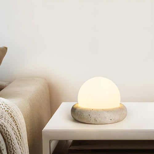 Cream modern bedside remote control night lamp with yellow cave stone rechargeable light