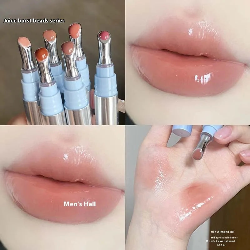 Mirror Water Light Lip Gloss Lipstick in translucent shades showing reflective finish and 12.9cm height