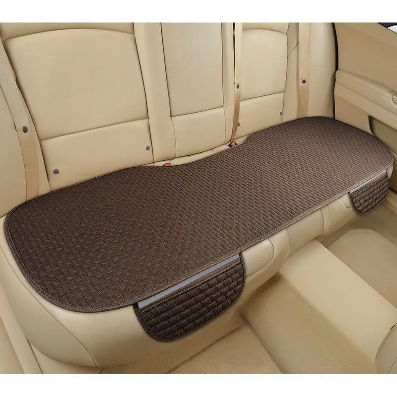 Linen plaid car cushion set with hemming edge in choice of three colours for four seasons universal use