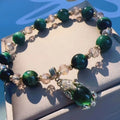 Natural Tigereye stone crystal bracelet with single or double chain in rose red or green with Fox or Pixiu motifs