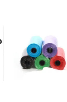 Coloured rolls of dog waste bags showing various colour options with 22.5x30cm dimensions