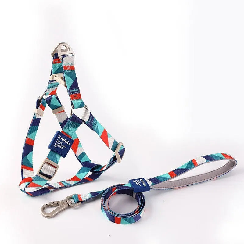 Blue dog vest with haulage rope and chest strap for pet walking control