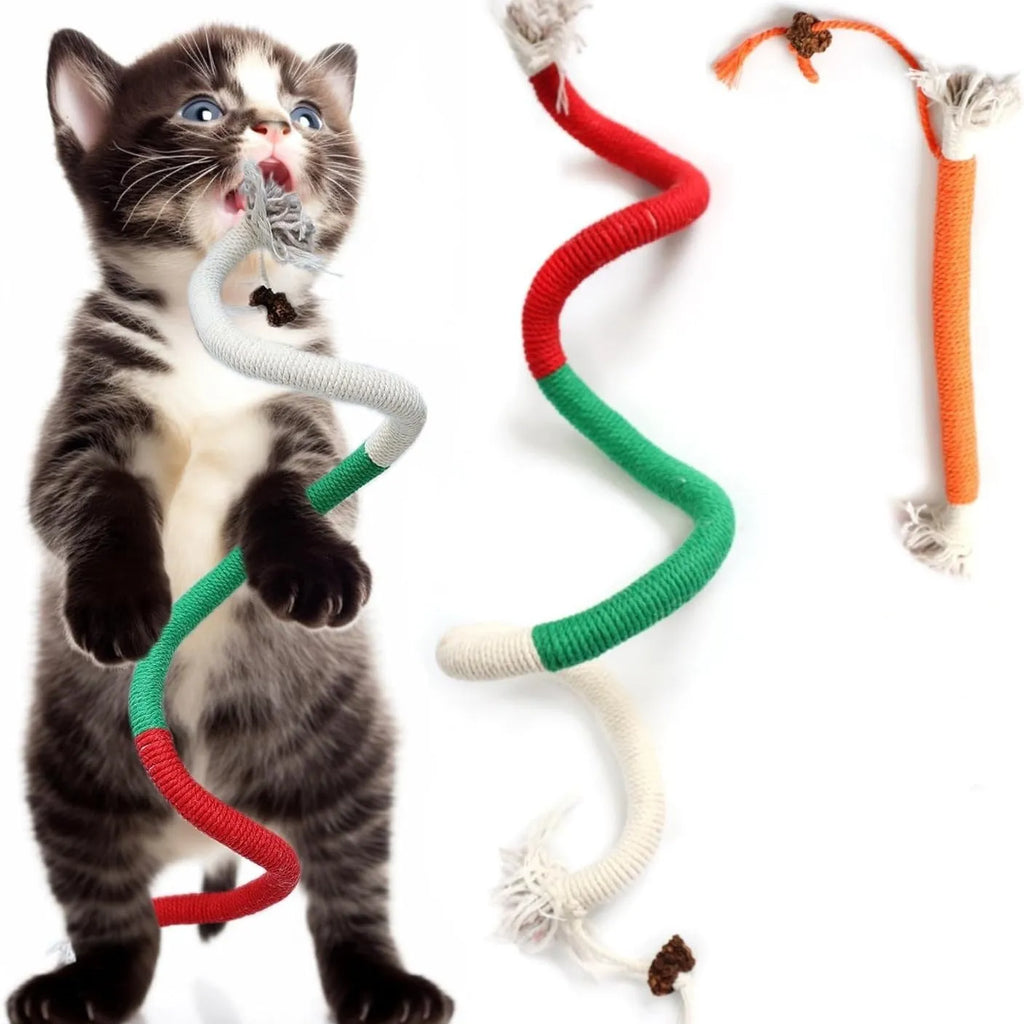 Bite-resistant cat teaser toy with 70cm cotton string in three colour combinations