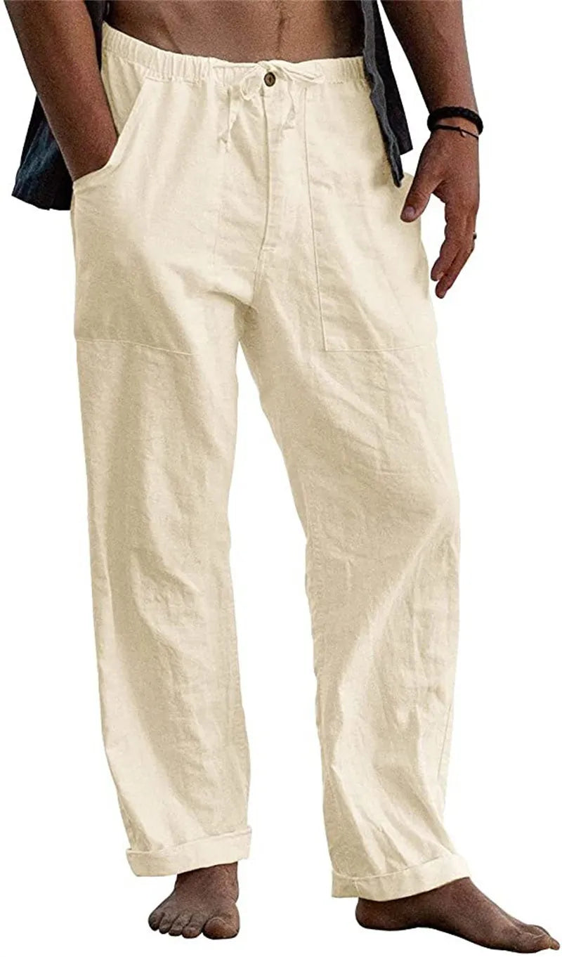 Men's cotton drawstring loose casual trousers in solid colour, available in multiple colours and sizes S to 5XL