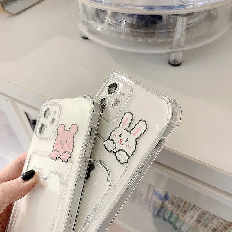 Cartoon artwork transparent TPU phone case with card holder slot for iPhone