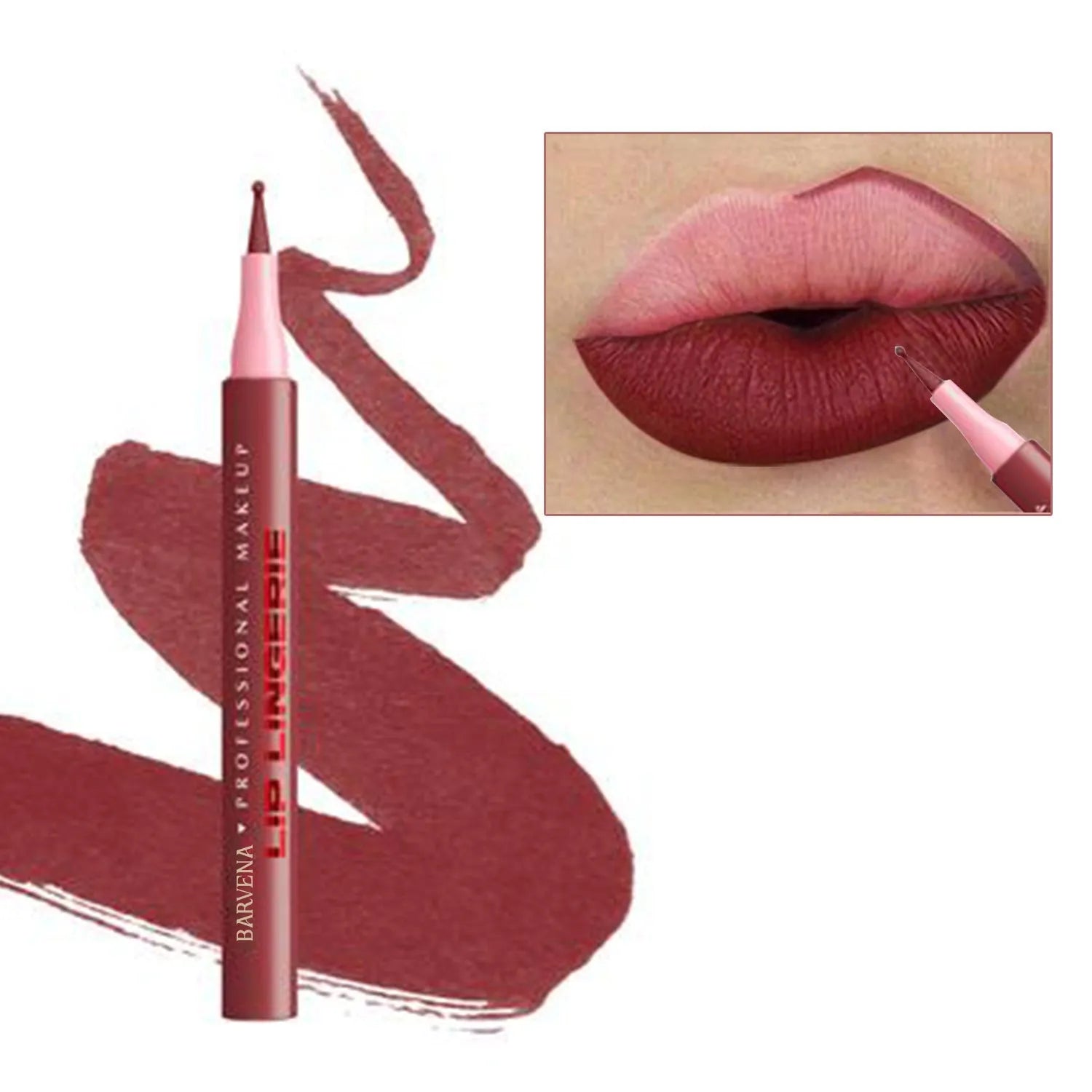 Matte lip liner pencil with 12 colour options showing defined lip outline