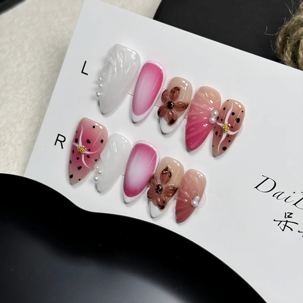 Three-dimensional hand-painted nail art stickers with embossed candy patterns in multiple colours