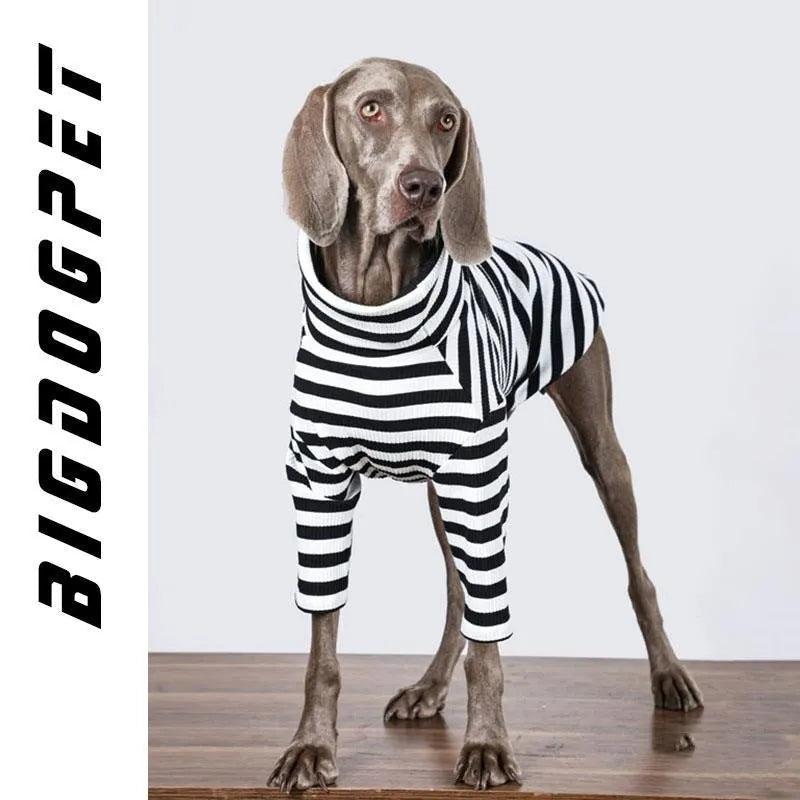 Black and white thin polyester inner layer dog clothing for large breeds showing size range M to XXXL