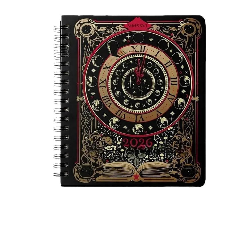 2026 weekly planner notepad with 100 pages of 80g paper at 21 x 14.5cm, black clock or Harry Potter 2 cover.