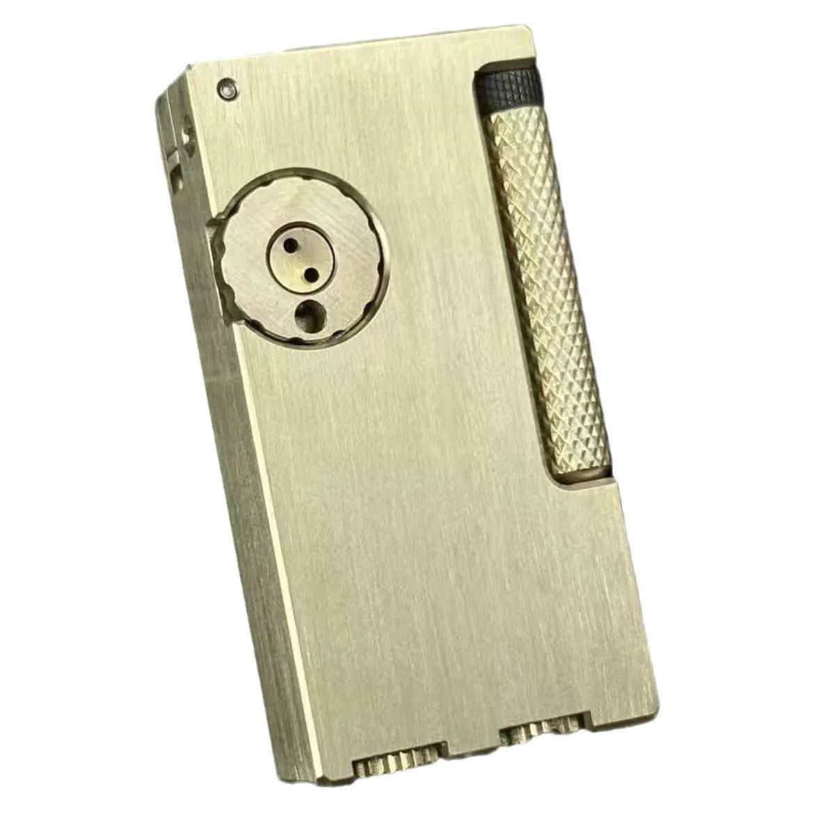 Brass metal lighter with copper flint warehouse and side sliding ignition mechanism